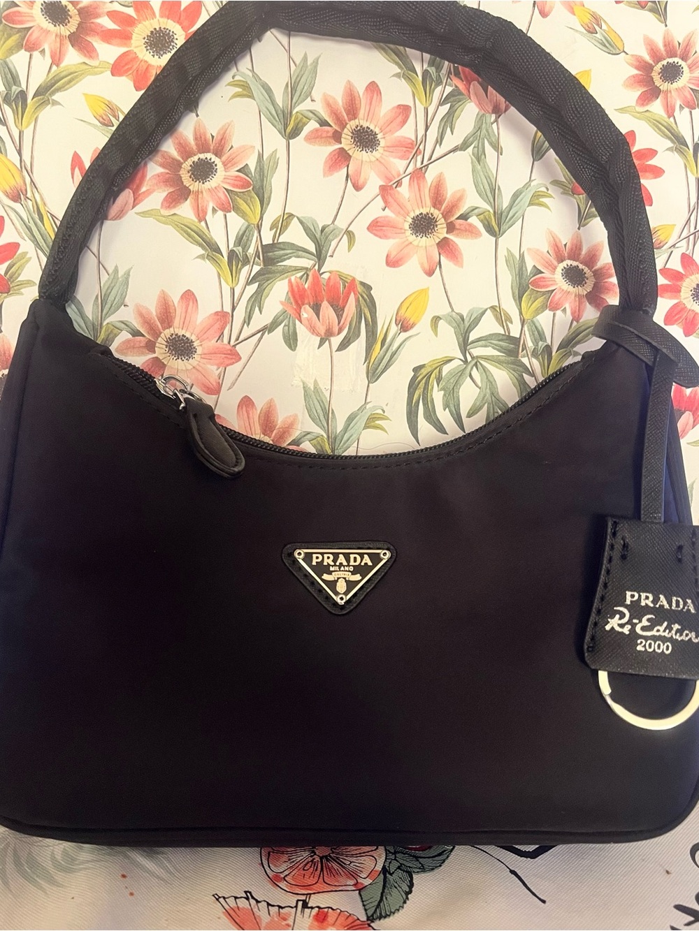 Black Nylon Shoulder Bag with Triangle Logo